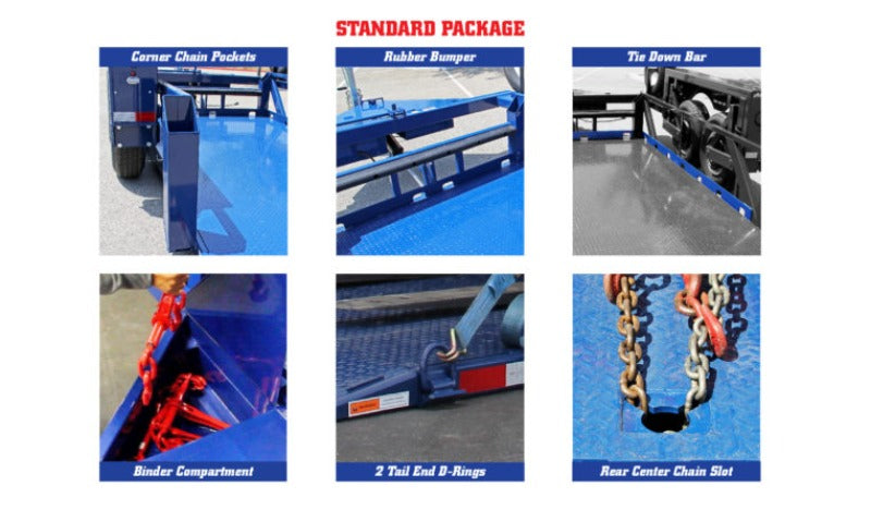 Corner Chain Pockets, Rubber Bumper, Tie Down Bar, Binder Compartment, 2 Tail End D-rings, Rear Center Chain Slot